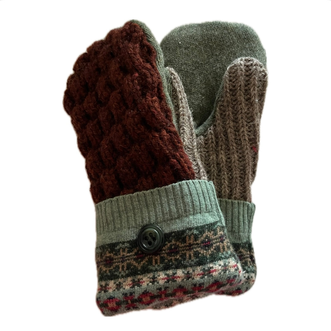 Women's Mittens Small with Buttons - Rust with Nordic Cuff - 573