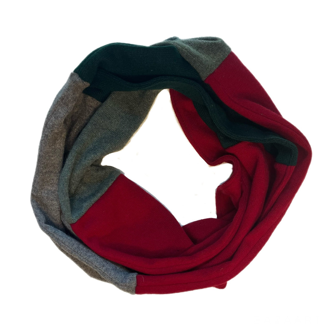 Grey, Green, and Red Cashmere Circle Scarf