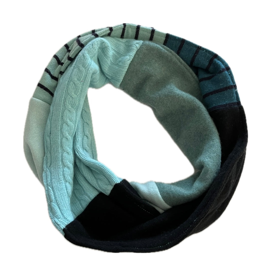 Cashmere Circle Scarf Shades of Blue with Stripes 245