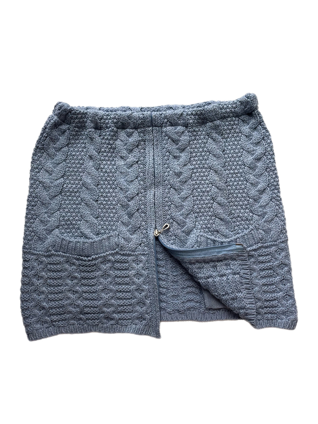 Large Bun Warmer Skirt - Sky Blue Cable Knit with Zipper - 256