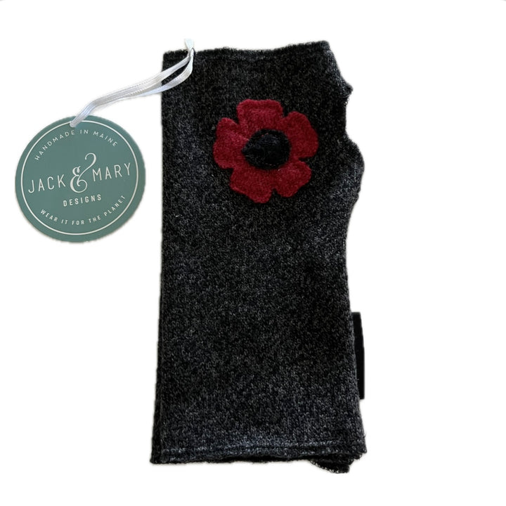 Cashmere Short Fingerless Mittens with Single Flower