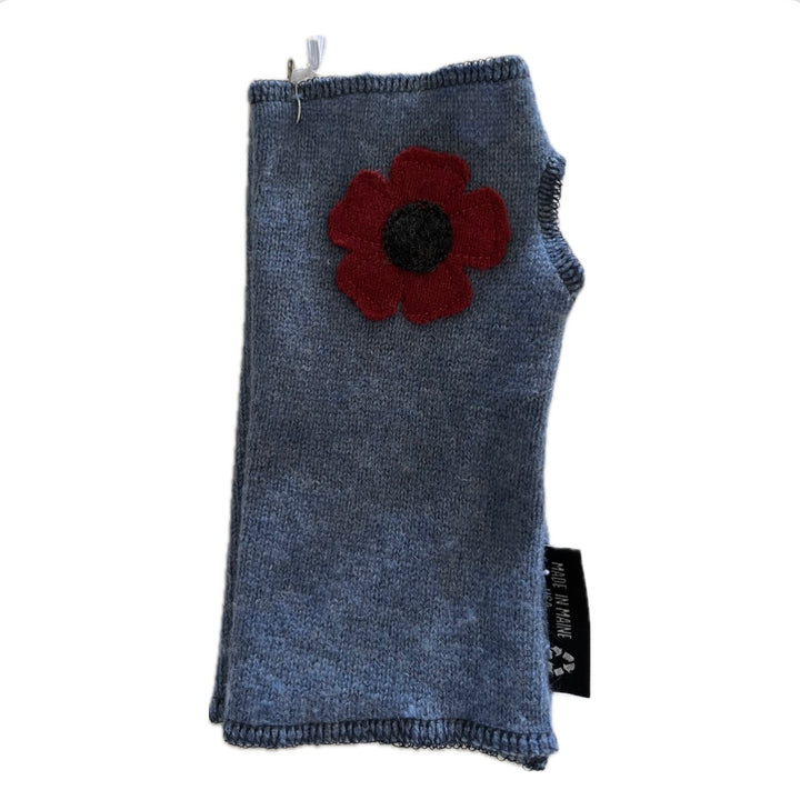 Cashmere Short Fingerless Mittens with Single Flower