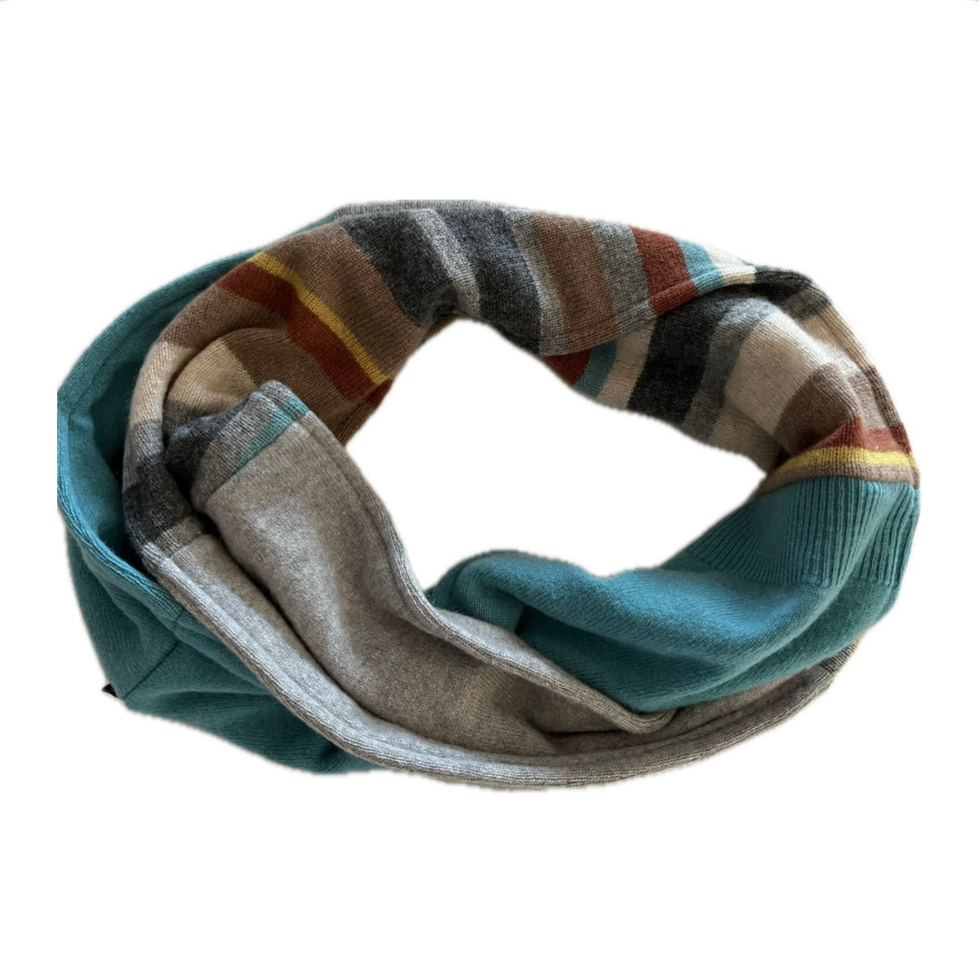 Cashmere Circle Scarf Teal & Stripes 251