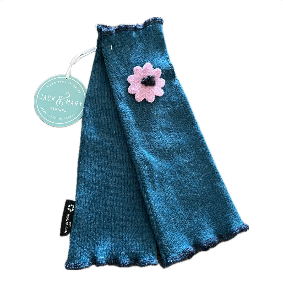 Fit & Flare Fingerless - Teal with Pink Flower