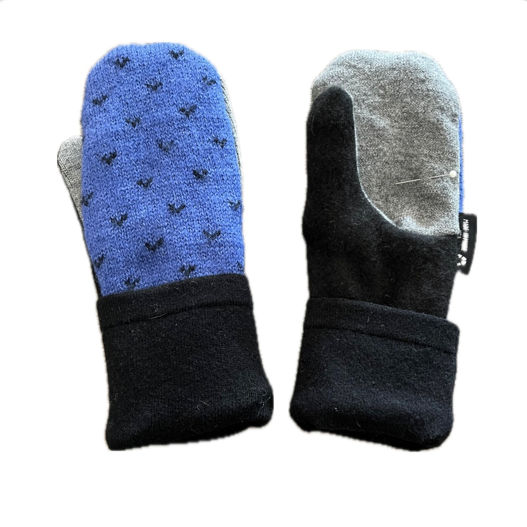 Women's Mittens - Blue Nordic Small Stitching Repair