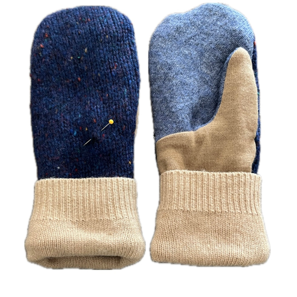 Women's Mittens - Blue & Cream Small Stain