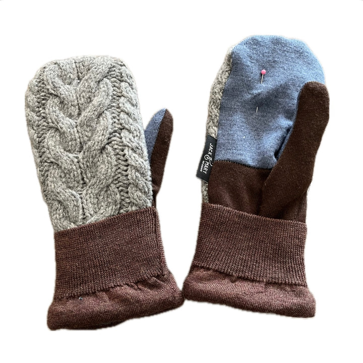 Women's Mittens - Brown & Grey Small Stitching Repair