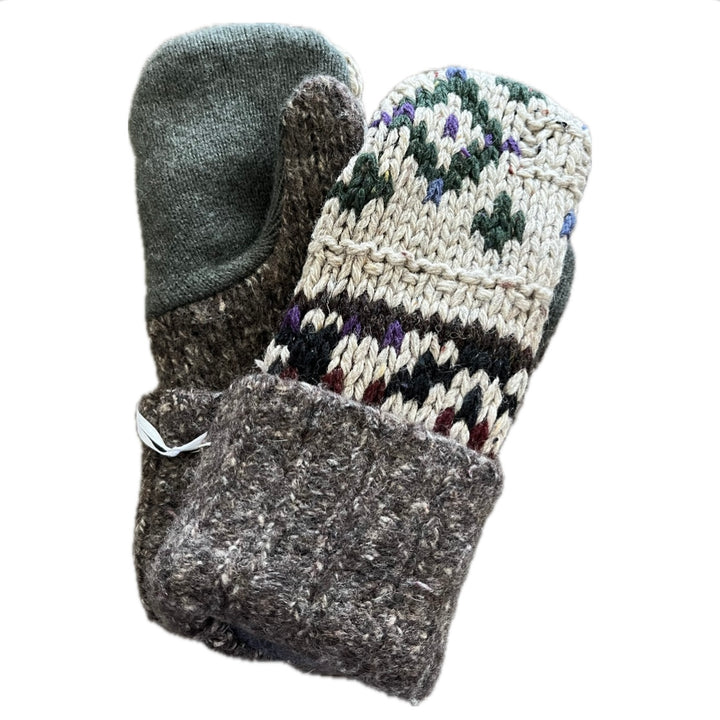 Women's Mittens - Cream Nordic Small Stitching Repair