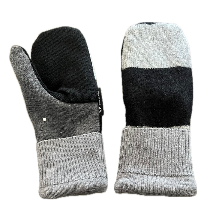 Women's Mittens - Grey & Black Small Stitching Repair