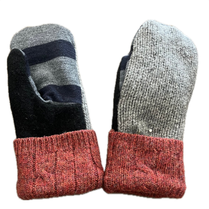 Women's Mittens - Grey & Salmon Small Stain