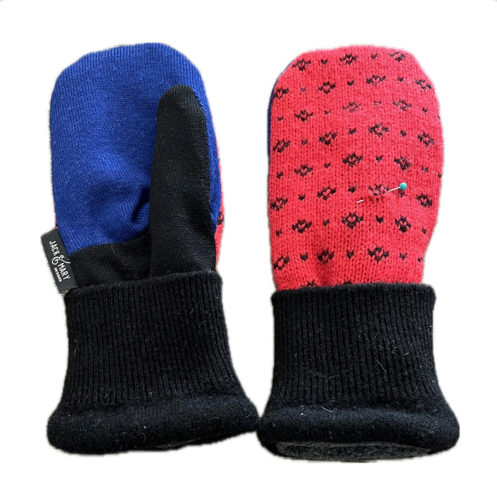 Women's Mittens - Red & Blue Nordic Small Stitching Repair 