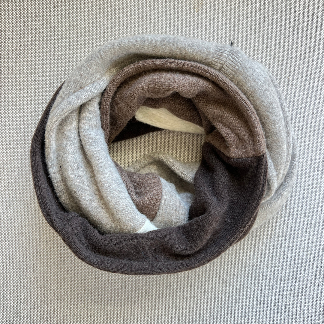 Cashmere Circle Scarf Shades of Brown & Winter White 183