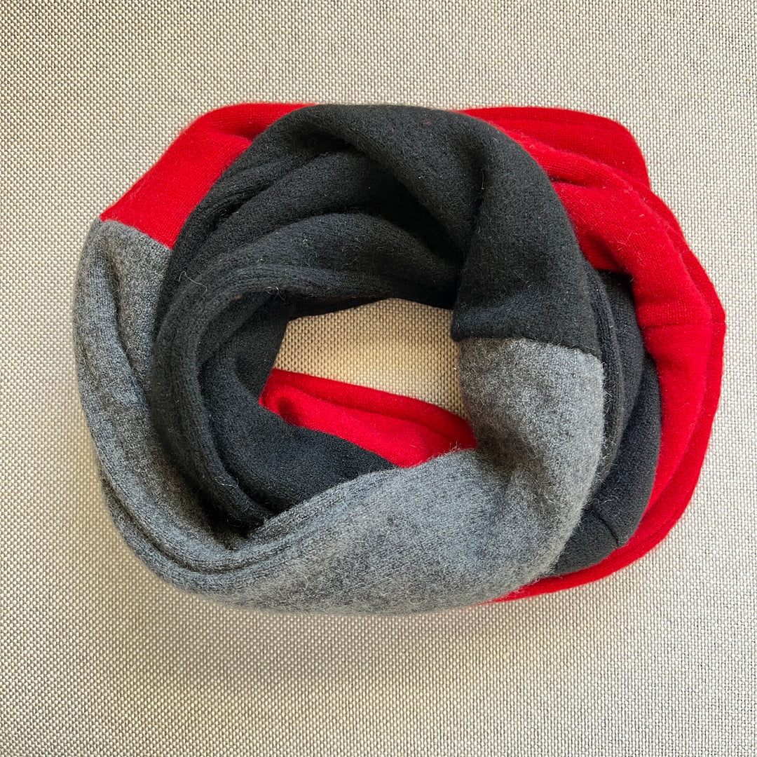 Cashmere Circle Scarf Red, Charcoal & Black 184