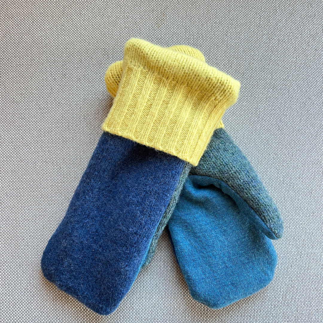 Men's Mittens wool sweater  Blue, Grey & Yellow | 252
