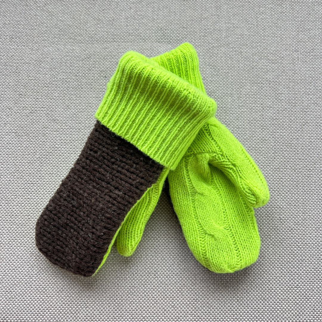 kids recycle sweater mittens brown & bright yellow 252