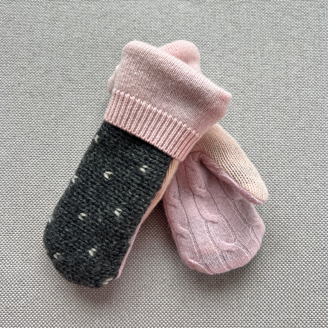 kids recycled sweater mittens,Charcoal & Pink, 255
