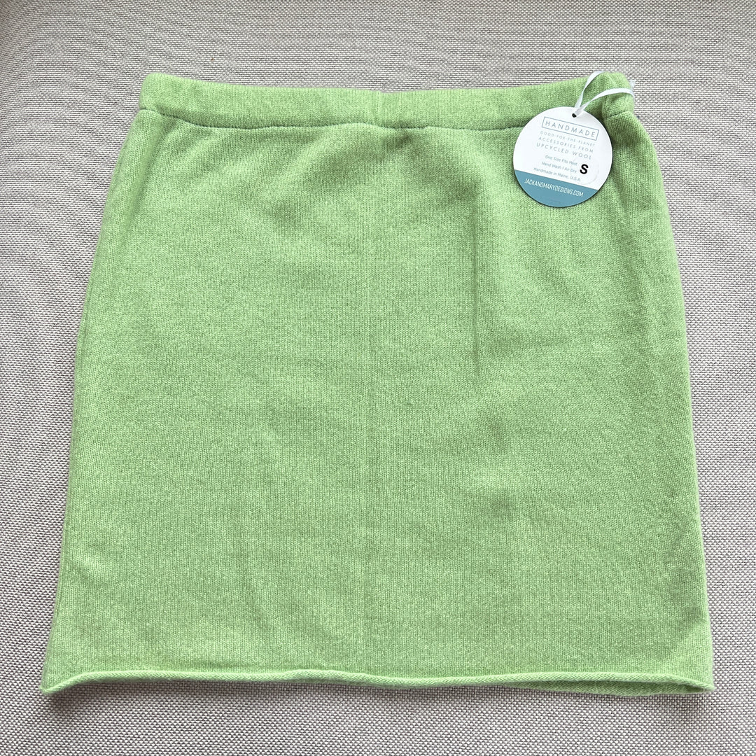 bun warmer skirt made from a recycled wool sweater, cashmere, small, color - kiwi