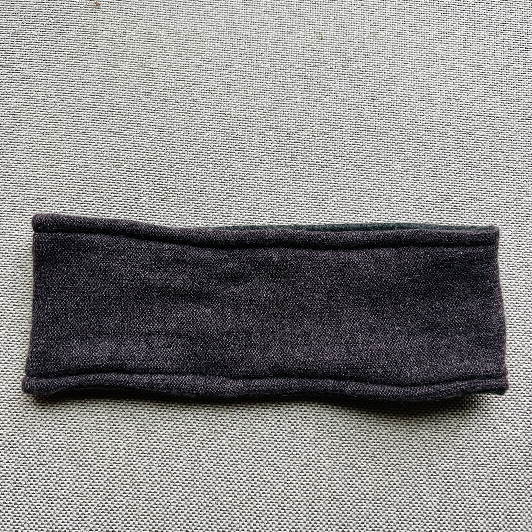 Headband made from recycled wool sweaters, lined with cozy fleece, dusty, muted purple