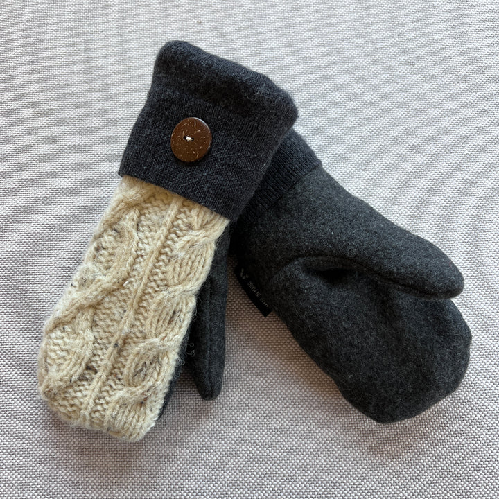 Sherpa Lined Sweater Mittens - Irish Cable & Charcoal