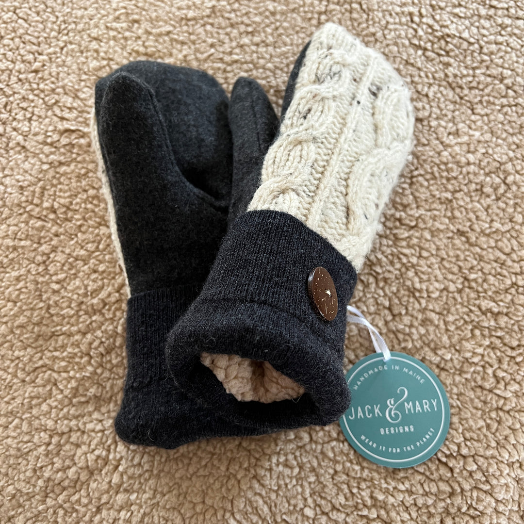 Sherpa Lined Sweater Mittens - Irish Cable & Charcoal