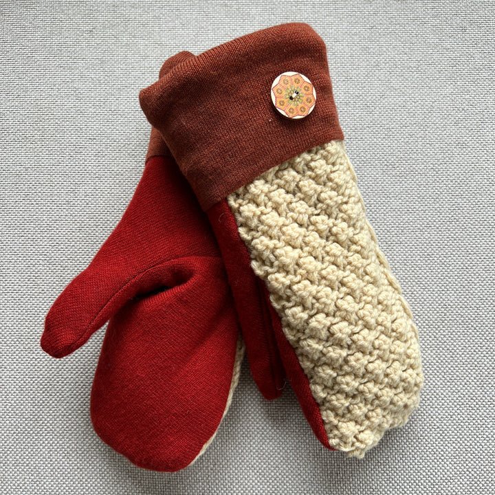 Sherpa Lined Sweater Mittens - Cornsilk, Rust, & Fall Leaf Orange
