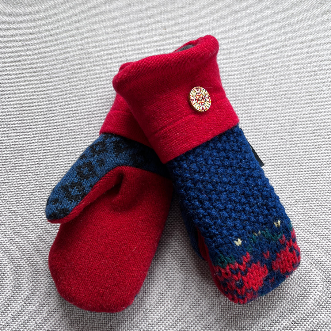 Women's Mittens Small - Blue, Red Green & Yellow