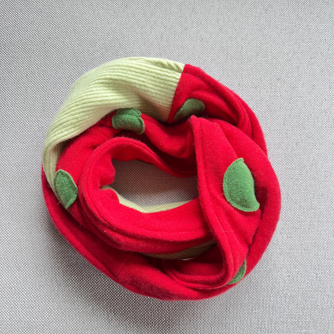Cashmere Circle Scarf from recycled sweaters -Bright Red & Green